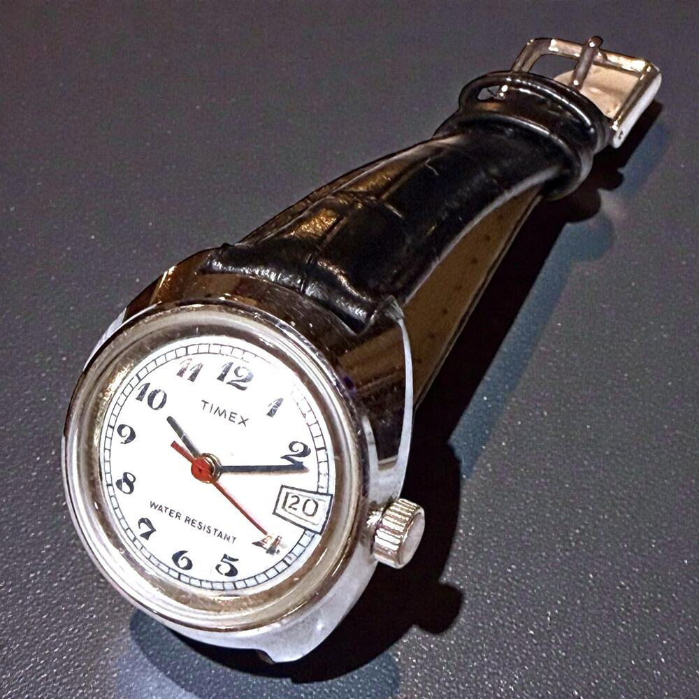 Vintage Rare Timex UFO Watch Womens Manual Wind Silver Tone Leather Strap RUNS